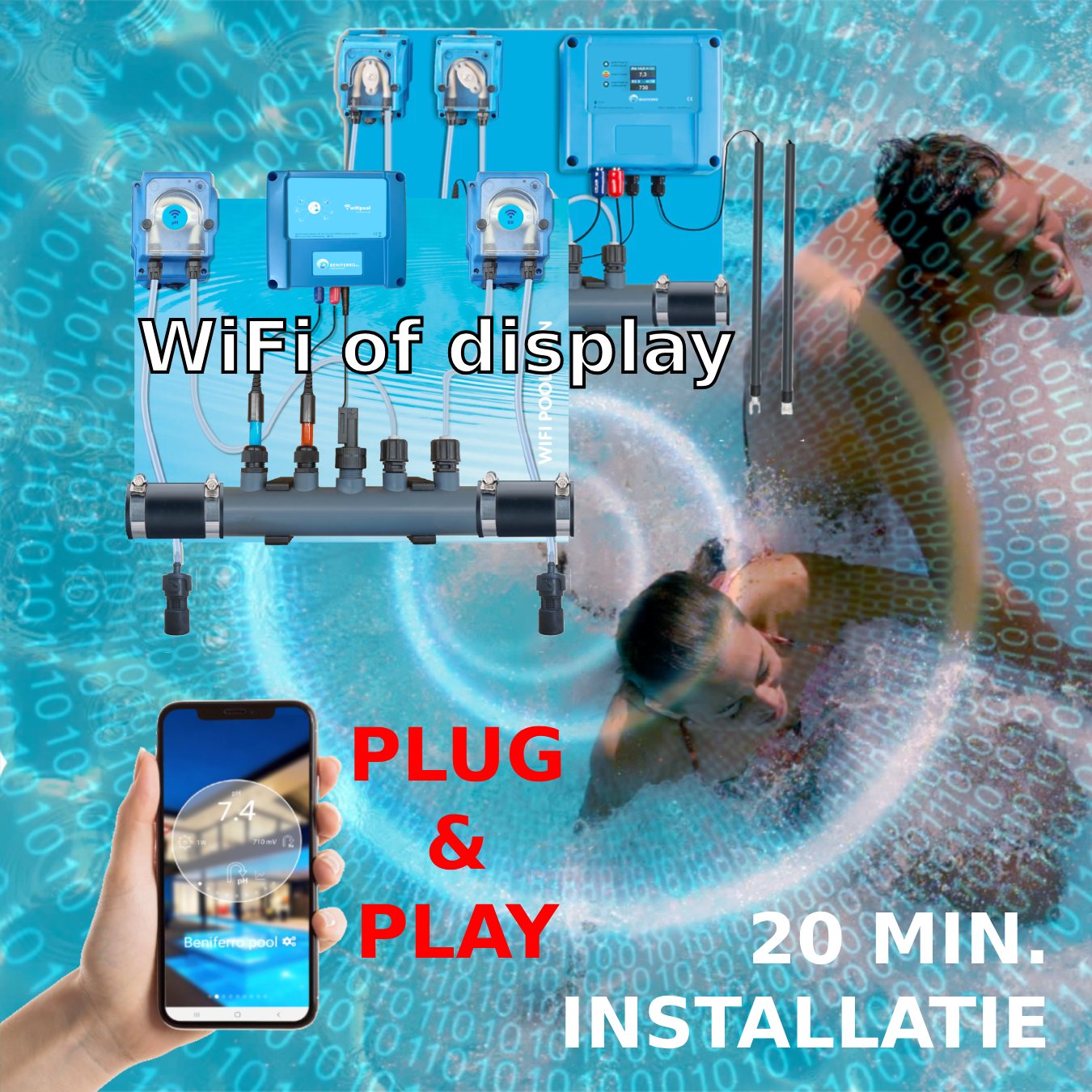 Doseur liquide pour réglage pH et Chlore - pré-monté sur plaque pour piscine de 10 à 150m³