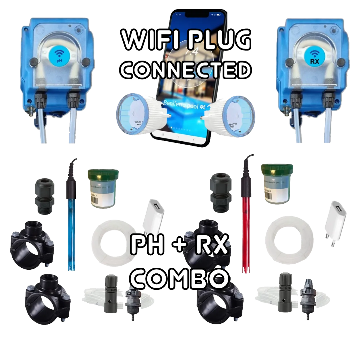 WiFiPOOL UNO-P pH + RX | Pompes doseuses MICRODOS | pilotage WiFi | kit complet | piscine jusqu'à 150m³