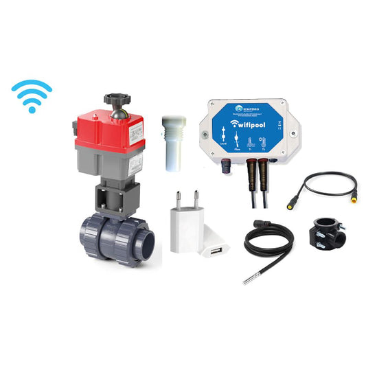 Vanne automatique WIFI 2 voies alésage 50 mm L avec module de contrôle de température TLF et capteurs de température (1 et 3 m) - type plug & play Hidro