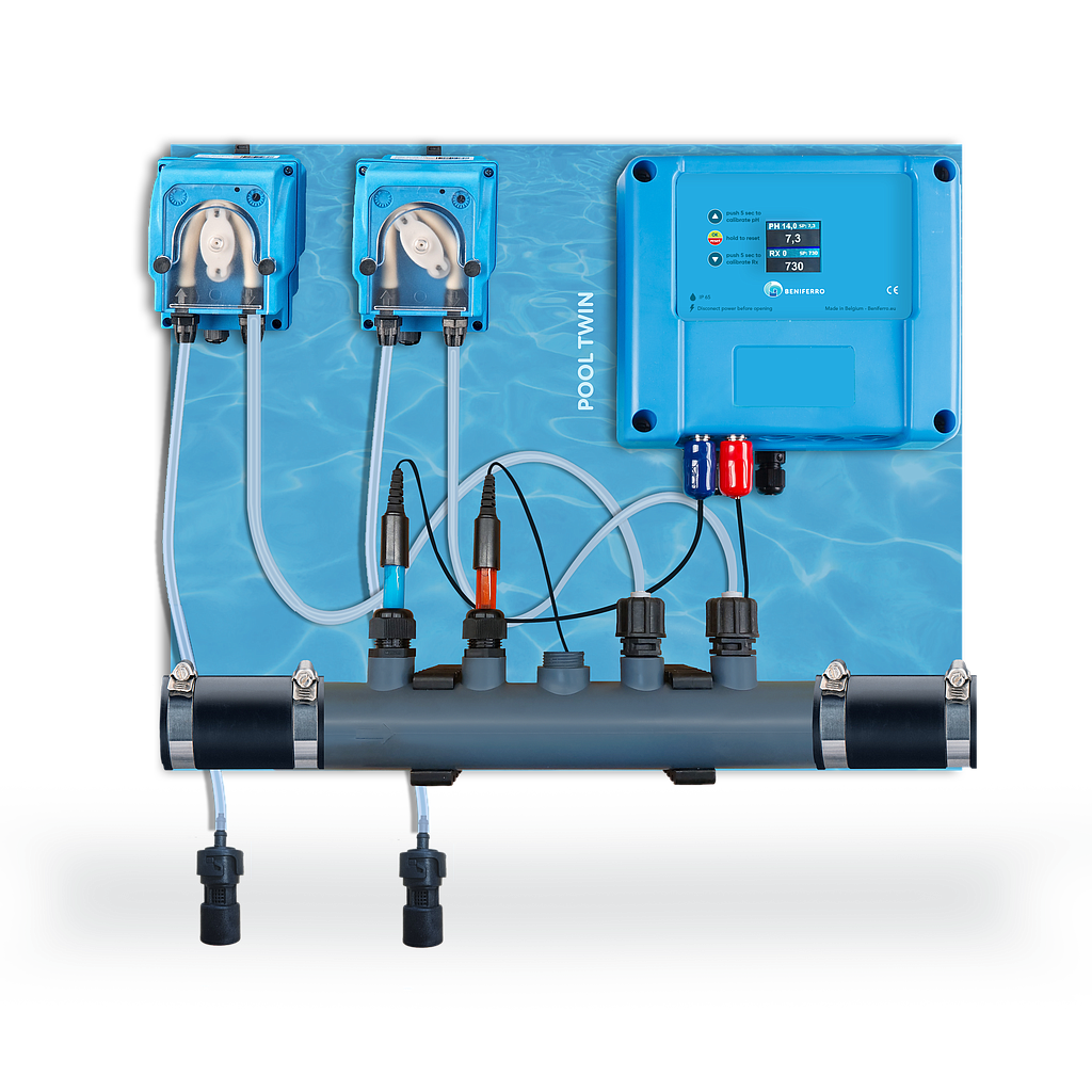 Doseur liquide avec réglage pH et Chlore - pré-monté sur plaque pour piscine de 10 à 150m³