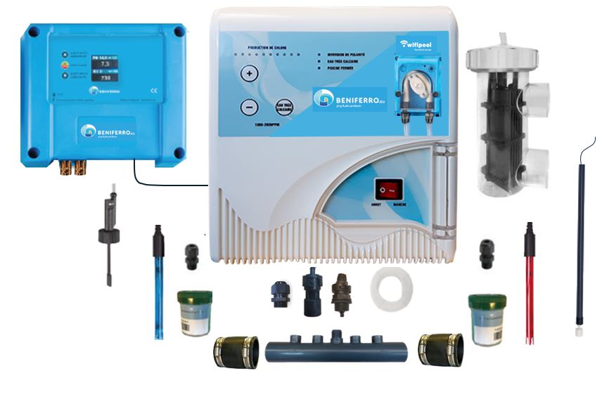 Electrolyse au sel LS (Low Salt) - régulation pH/RX - kit bricoleur pour piscine entre 30 et 125m³