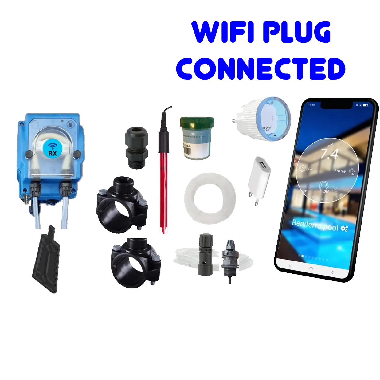 WiFiPOOL UNO-P RX - Pompe doseuse MICRODOS - pilotage WiFi - kit complet - piscine jusqu'à 150m³