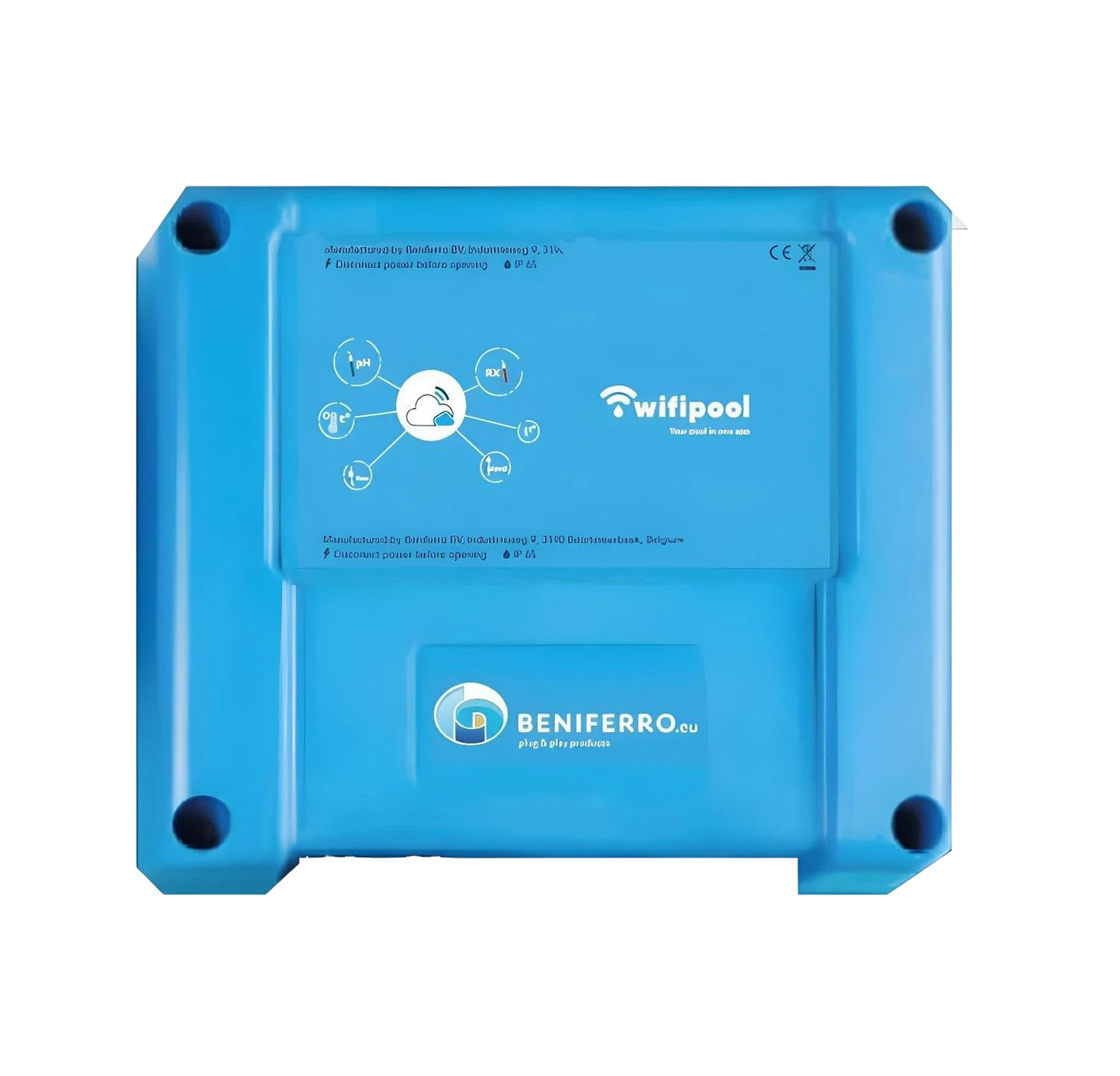 Boîtier de mesure et Pilotage WiFiPOOL Connect-PRO extensible avec mesure de pH, RX, 3x température, débit, 3x mesure de niveau, pression et conductivité, connexion Ethernet et 4 prises