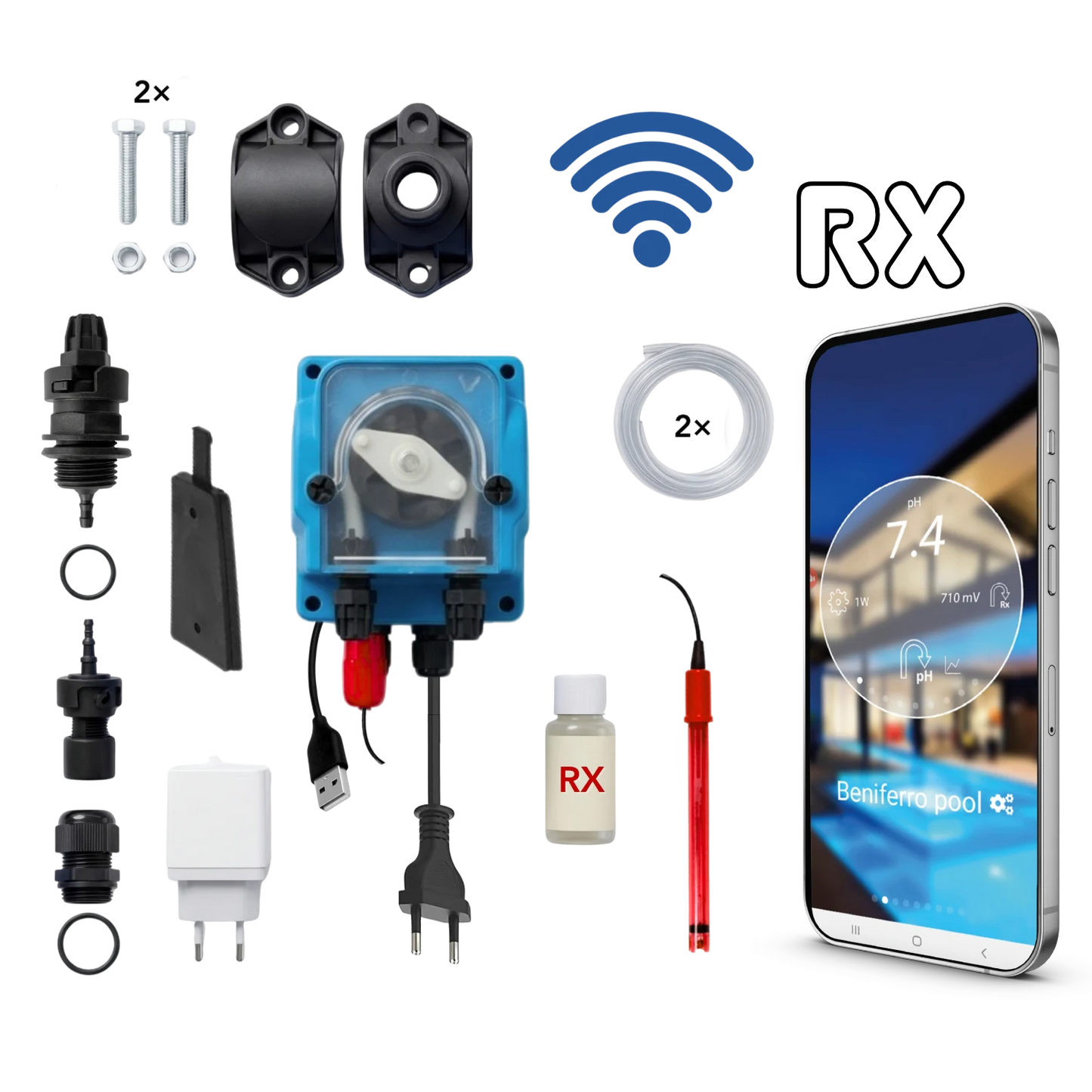 WiFiPOOL UNO RX - Pompe doseuse MICRODOS - pilotage WiFi - kit complet - piscine jusqu'à 150m³