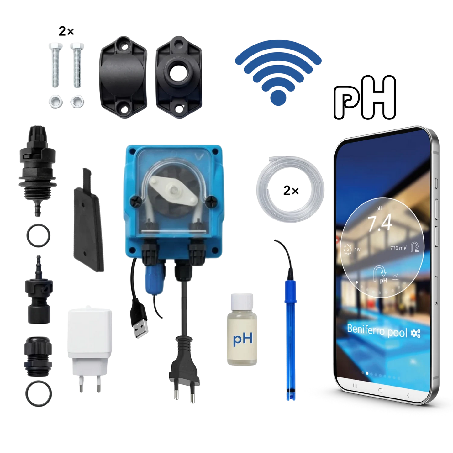 WiFiPOOL UNO pH - Pompe doseuse MICRODOS - pilotage WiFi - kit complet - piscine jusqu'à 150m³
