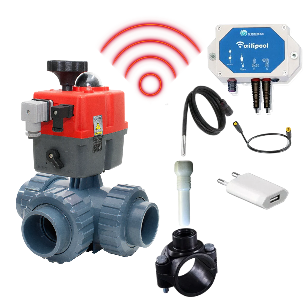 Vanne automatique 3 voies WIFI 50 mm, perçage en L, avec module de régulation de température TLF et capteurs de température (1 et 3 m) - kit DIY HIDRO plug & play