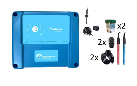 Wifipool connect PRO meet-box voor waterbehandeling  (pH-RX-Flow) incl meet-en installatiemateriaal, uitbreidbaar naar pH en Chloor regeling zelfbouwpakket