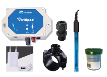 Wifipool module pH incl pH sonde + aanboorzadel 50mm/ 1/2 inch + sondewartel+kalibratievloeistof + usb transfostekker 1x zelfbouwpakket