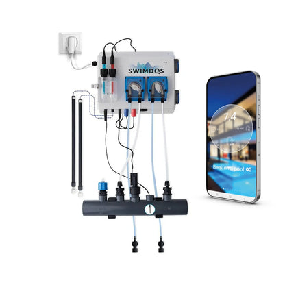SwimDos WiFiPOOL PRO - interrupteurs débit/niveau - sonde température - 2x sorties 220V - piscine jusqu'à 150 m³